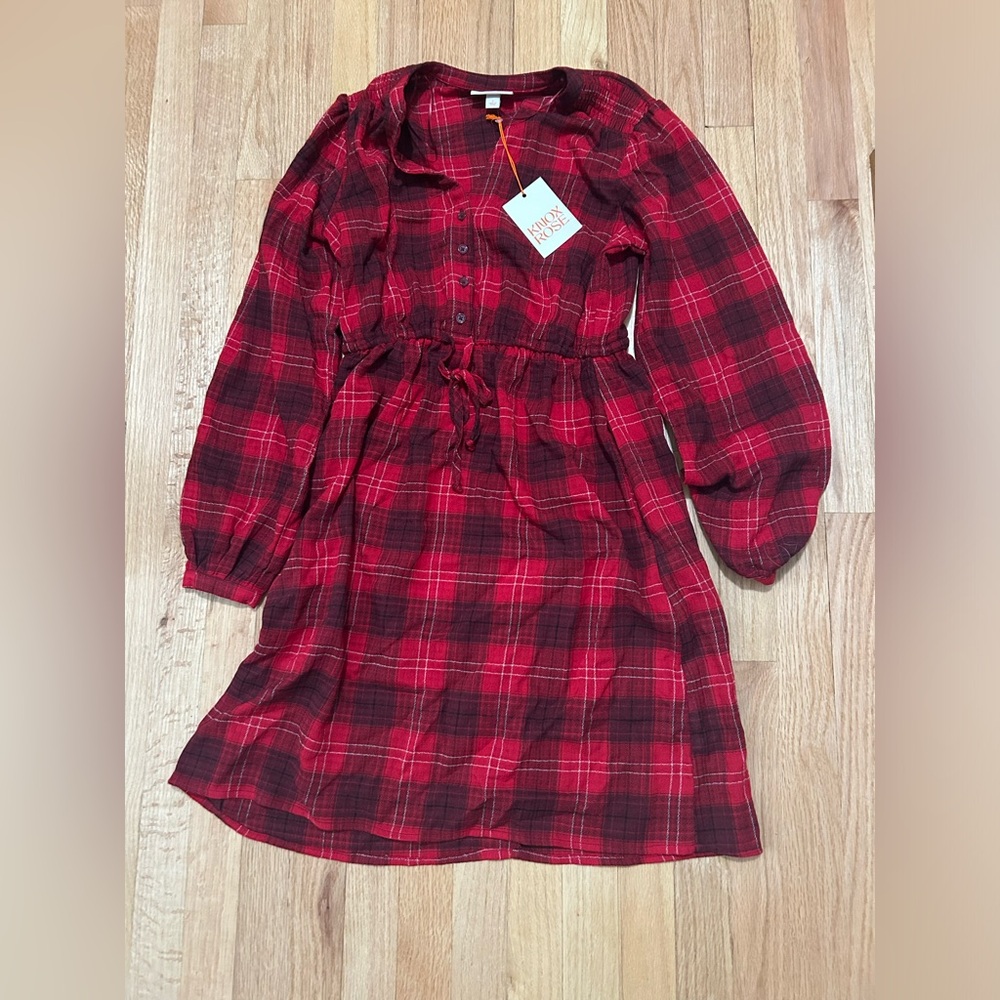 Knox Rose red flannel plaid dress, new with tags